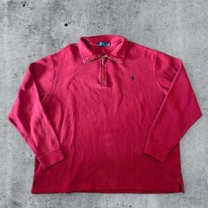 Polo Ralph Lauren Quarter Zip Pullover Mock Neck Sweater Red Mens XLT Preppy USA